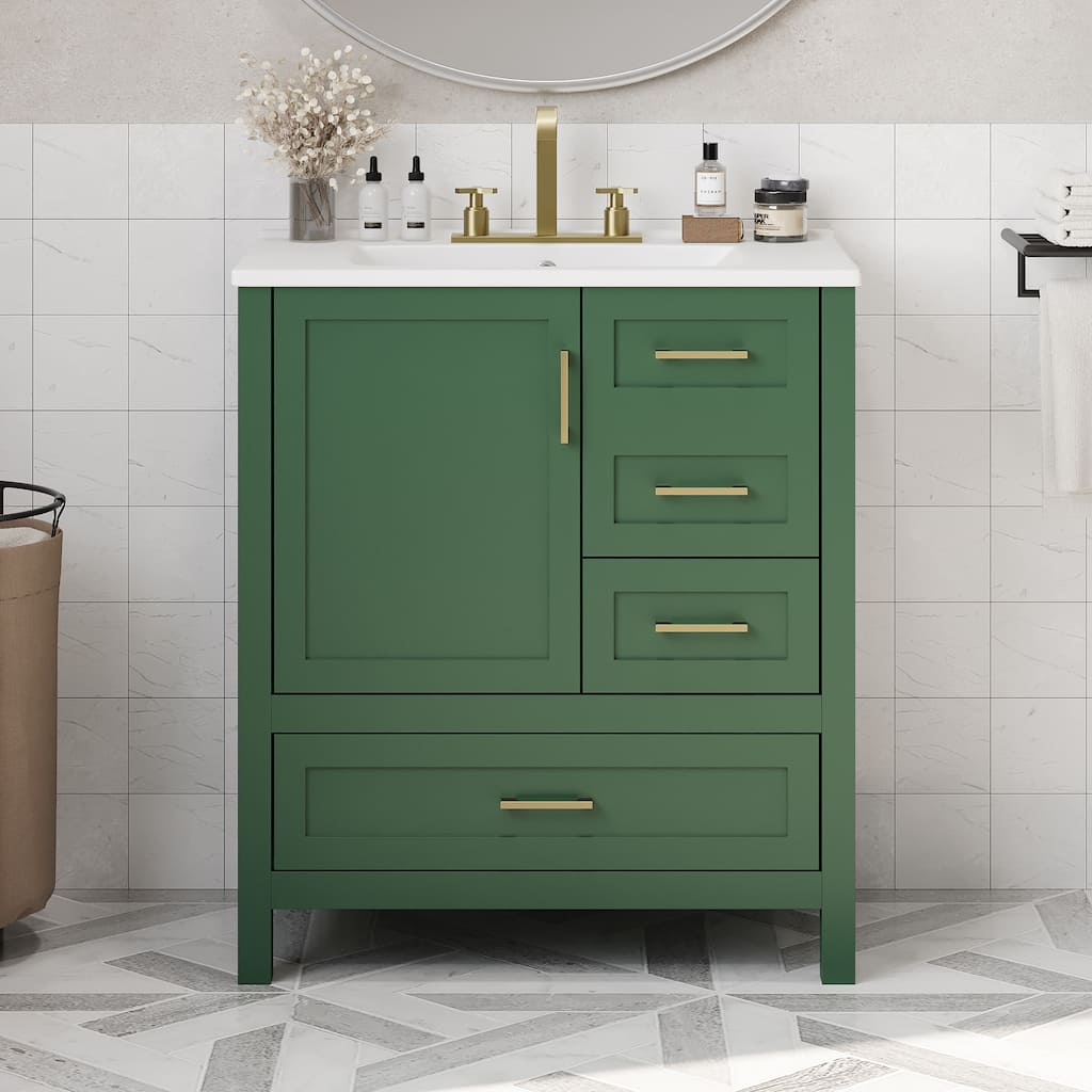 30" Modern Bathroom Vanity Set with Ceramic Sink - Soft-Close Doors & 3 Drawers, Storage Cabinet with Removable Tray