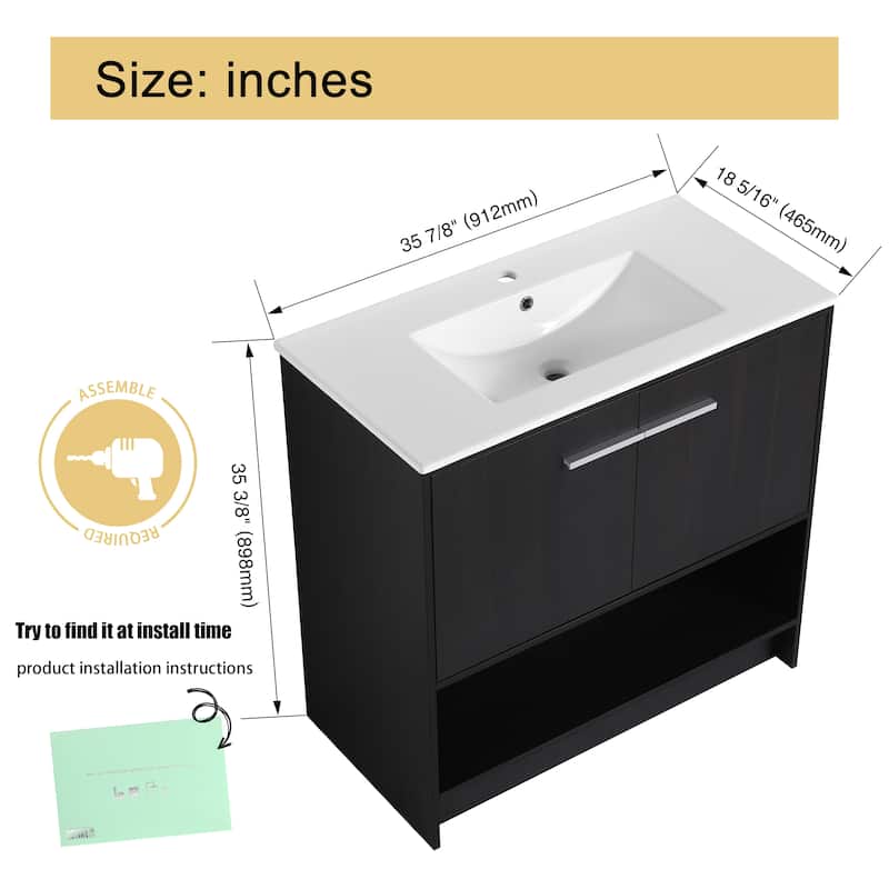 Malwee 30"/36" FreeStanding Bathroom Vanity, Floor Stand Bathroom Vanity with Sink and Soft Close Door