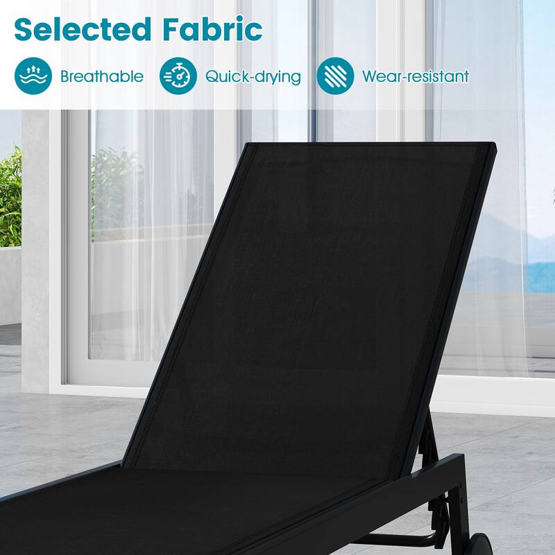 Gymax 2PCS Patio Chaise Lounge w/Wheels Adjustable 6-Position Backrest