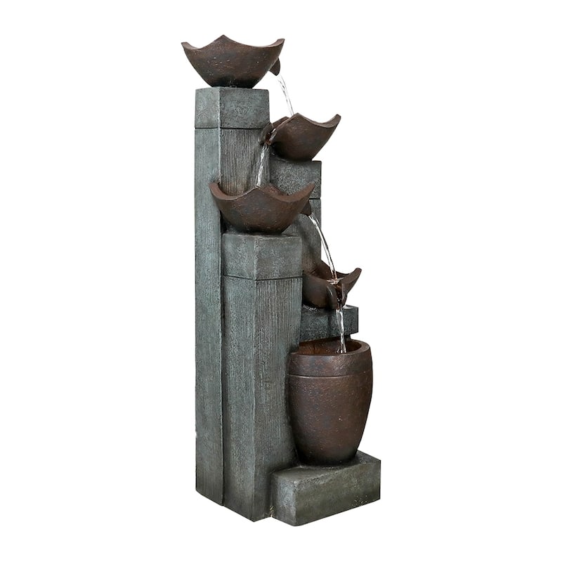 5-Tier Outdoor Water Fountains w/LED Lights Resin Fountain for Garden