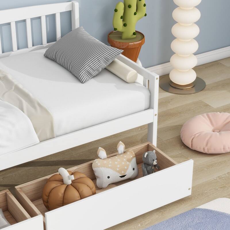 Twin Size Pine Wood Daybed with two Storage Drawers
