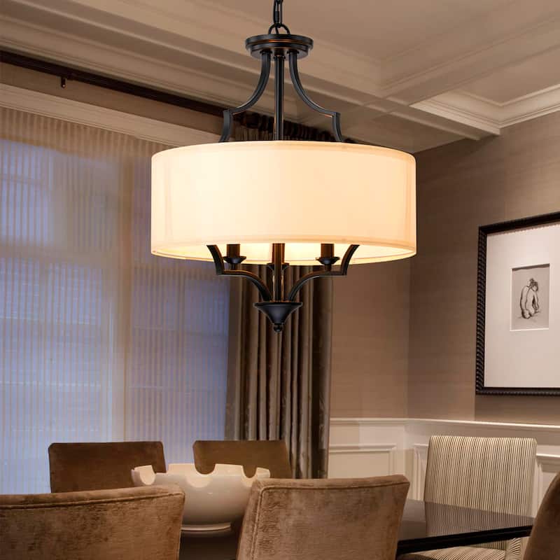 Modern 3 - Light Candle Style Drum Shaded Black/Gold Chandelier