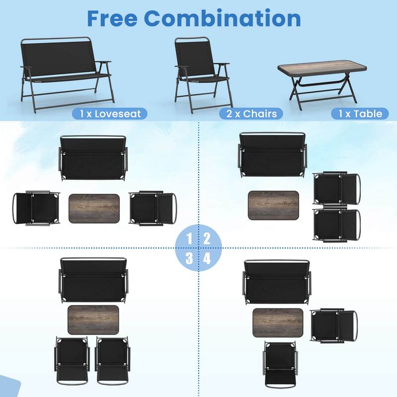 Costway 4 PCS Patio Folding Furniture Set Outdoor Conversation Set - See Details