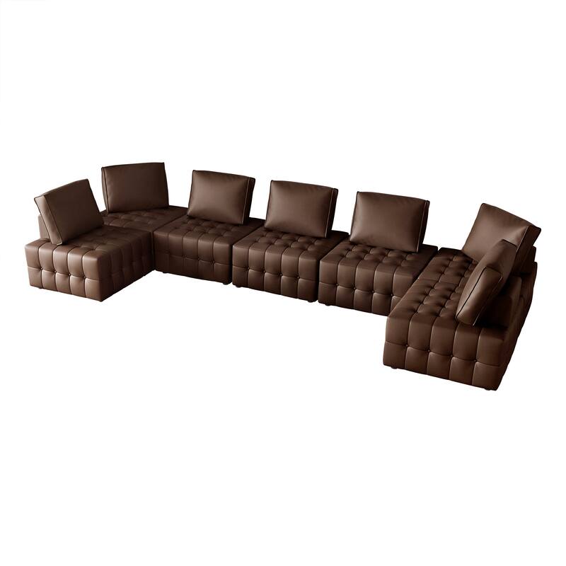 CraftPorch 7-Piece Elegance Button-Tufted PU Upholstered - 7 Piece - Brown