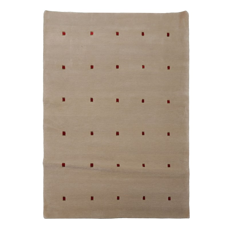 Tibetan Modern & Contemporary 4x5'9'' Hand Knotted Wool & Silk Beige Rug - 4' x 5' 9'' - 4' x 5' 9''