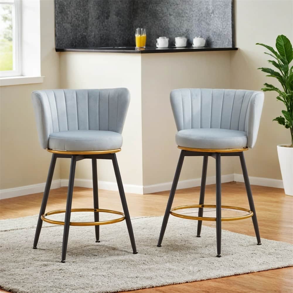 Counter Height Bar Stools Set of 2,360° Swivel Upholstered Barstools