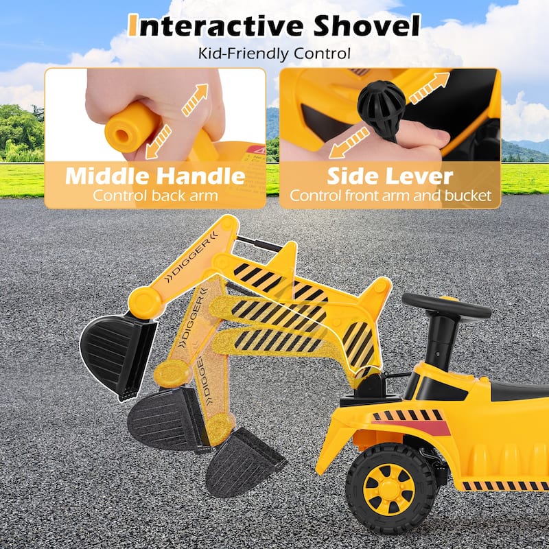 Gymax Kids Ride on Excavator w/ Adjustable Shovel Anti-Tipping Block