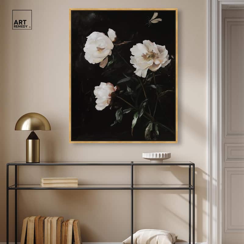 White Peony Nocturne Canvas by Art Remedy