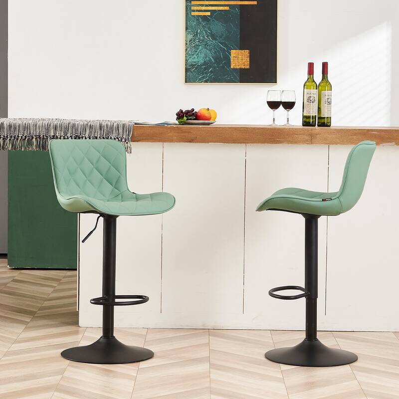 Modern Faux Leather Bar Stools Set of 2, Adjustable Height, Swivel Counter Stools
