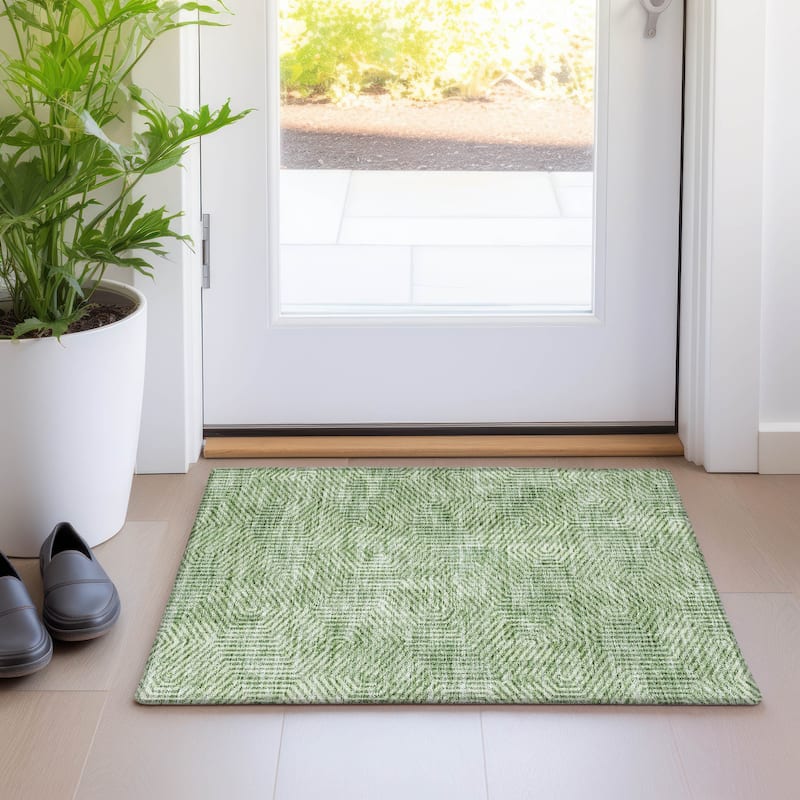 Premium Washable Super Soft Modern Maze Mayfield Rug - Green - 1'8" x 2'6"