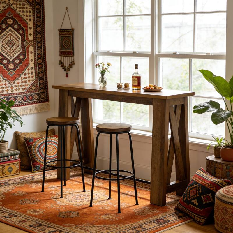 Bar Table, Counter Height Pub Table, 63" Rectangular High Top Kitchen Dining Tables for Dining Room, Living Room, Bistro