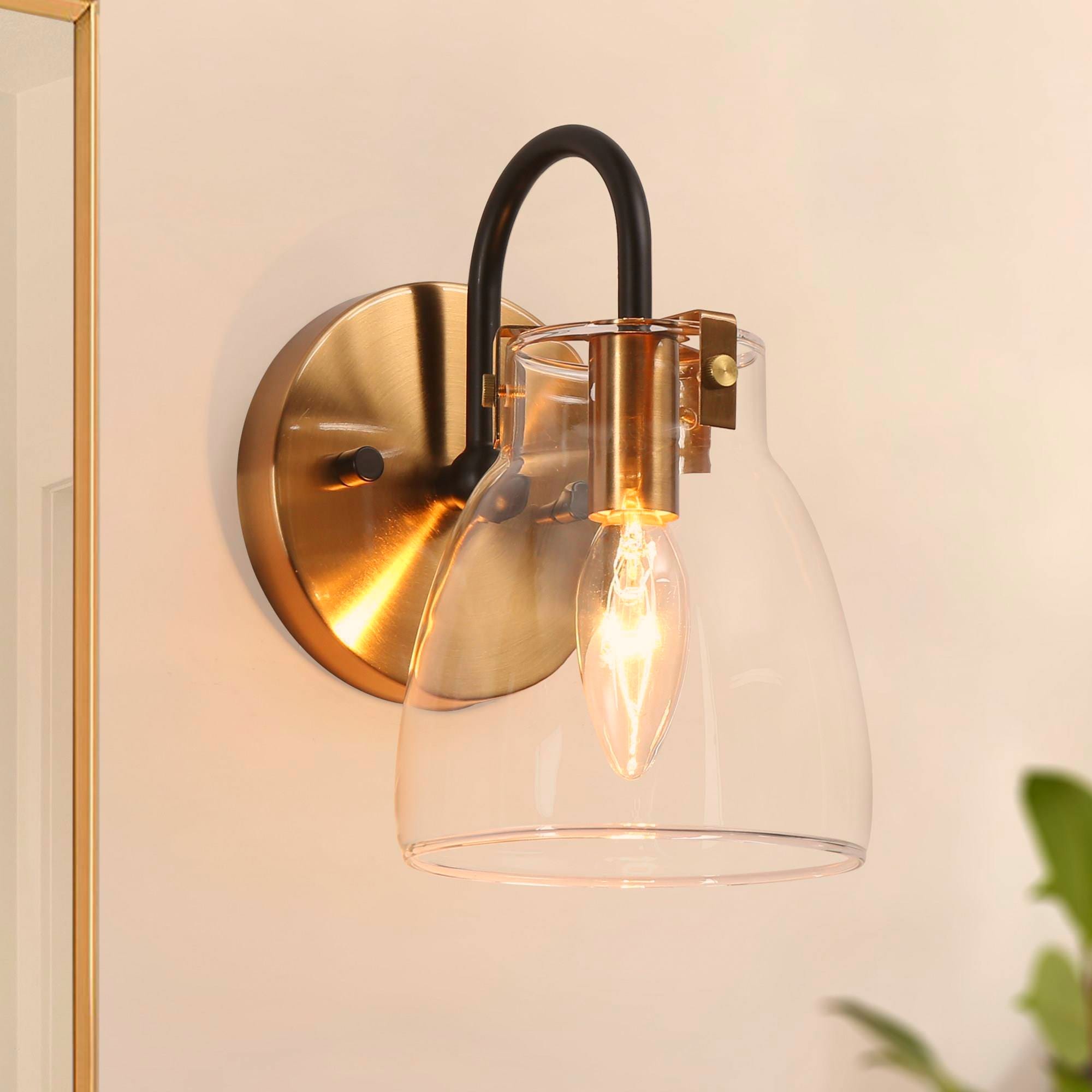 Coria Modern 1-Light Glass Wall Sconce Gold Bathroon Vanity Light