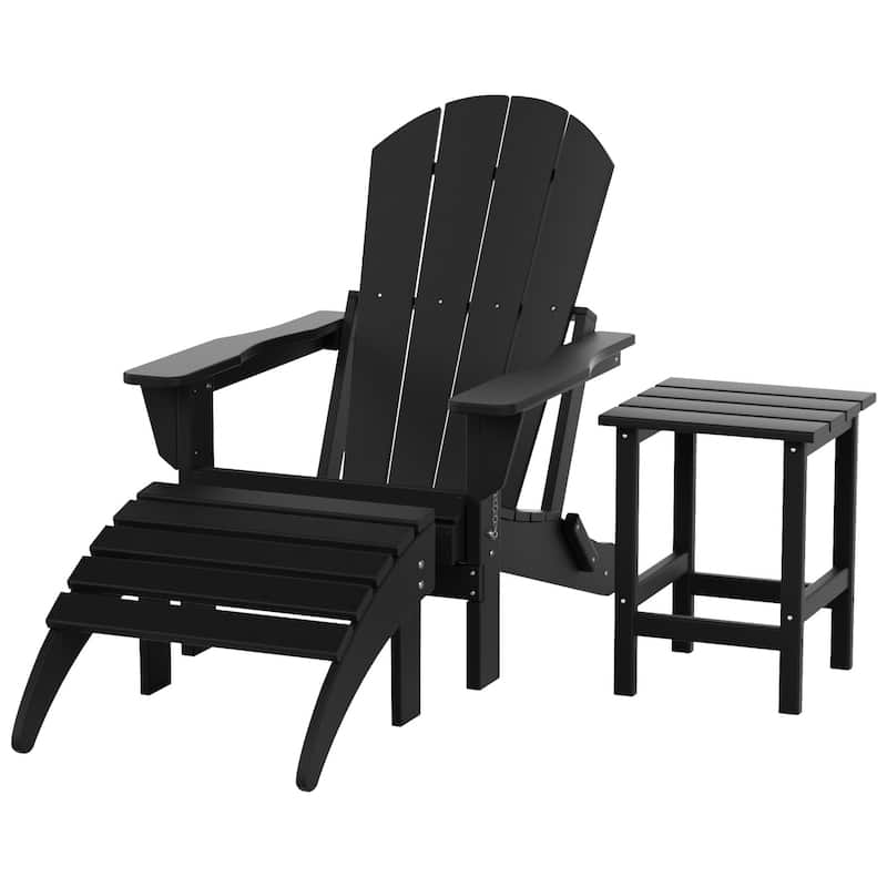 Polytrends Laguna Hdpe All Weather Outdoor Patio Foldable Adirondack Chair With Ottoman And Side Table (3-Piece Set)