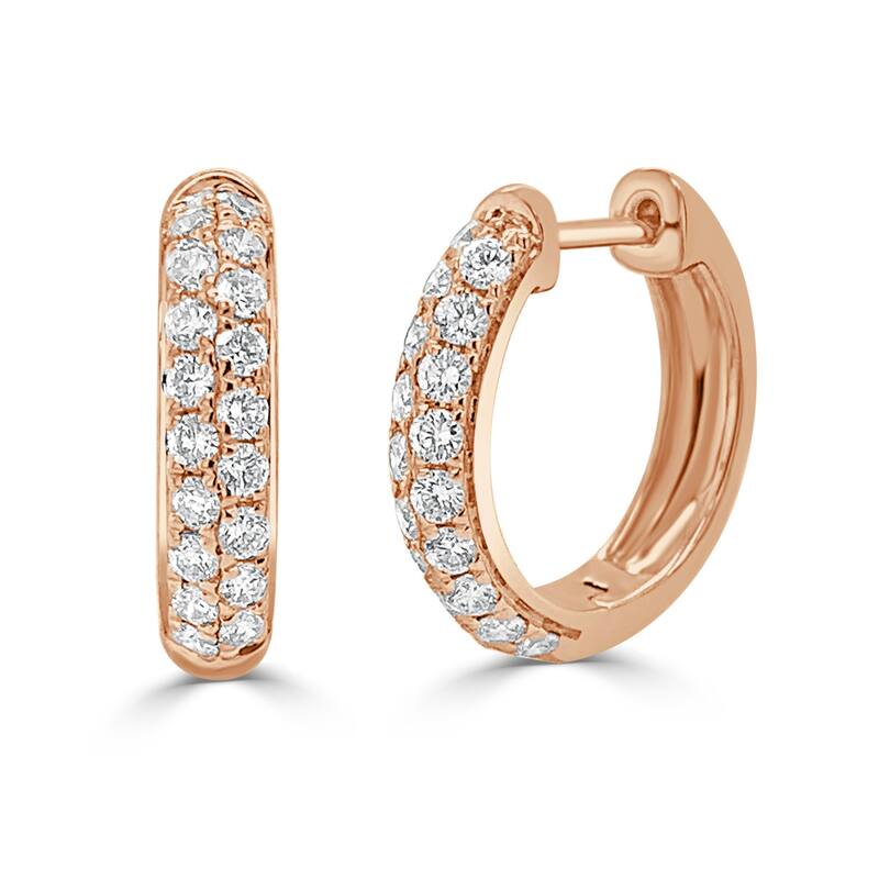 Joelle Collection Pave Diamond Hoops 0.65 ct.TDW Hoop Earrings 14K Gold Diamond Earrings - Rose