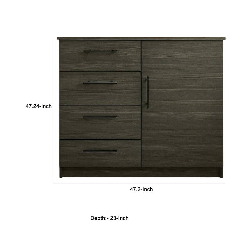 Roby Large Dresser Chest, 4 Drawers w Cabinet, 47 Inch, Dark Gray