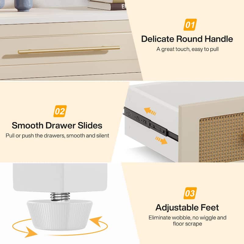 Modern Rattan Dresser 6 Drawer Dressers Chests of Drawers for Bedroom