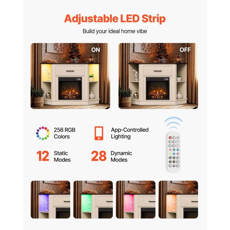 50" TV Stand with Electric Fireplace and Temperature Control LED Lighting Storage Drawers - 47.24” x 20.08” x 31.89”