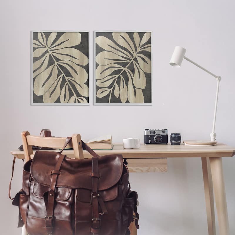 Stupell Rustic Curved Leaves Framed Giclee Art Design By June Erica Vess (Set of 2)