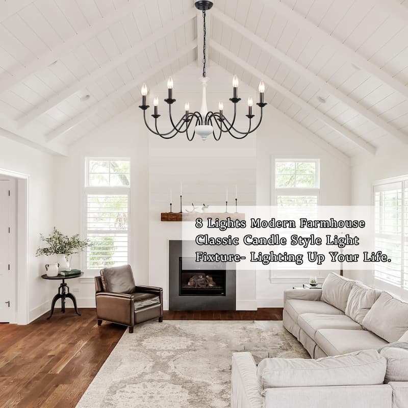 35.04" Wide 8-Light Traditional Industrial Chandelier, Candle Style Chandelier for Living Room Kitchen Island Dining Foyer