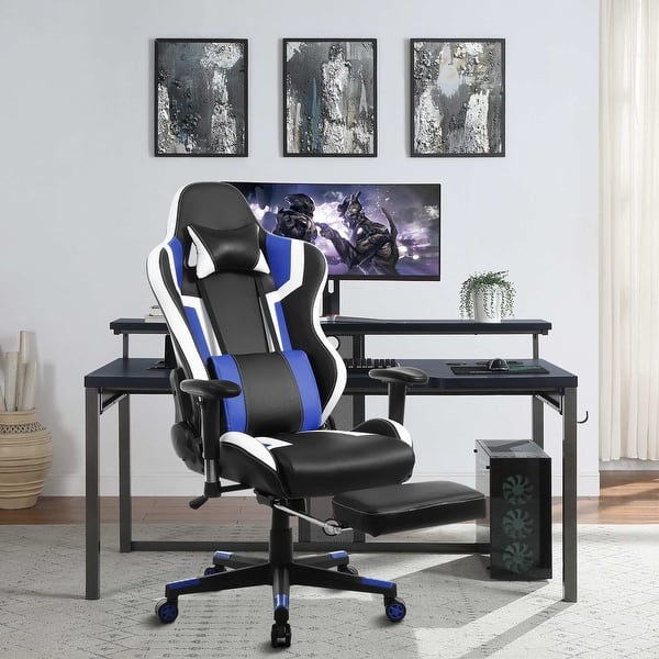 Furniwell Gaming Chair with Lumbar Support Height Adjustable with  360°-Swivel Seat and Headrest for Office or Gaming