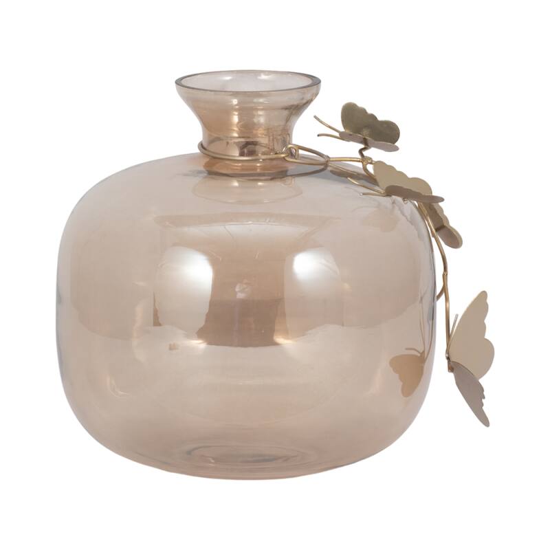 Sagebrook Home Decorative Vase Glass Metallic Butterfly Accent 10" Gold