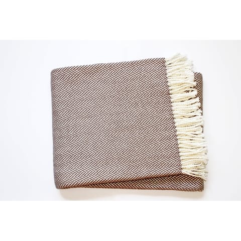 Brown and White Dreamy Soft Herringbone Throw Blanket