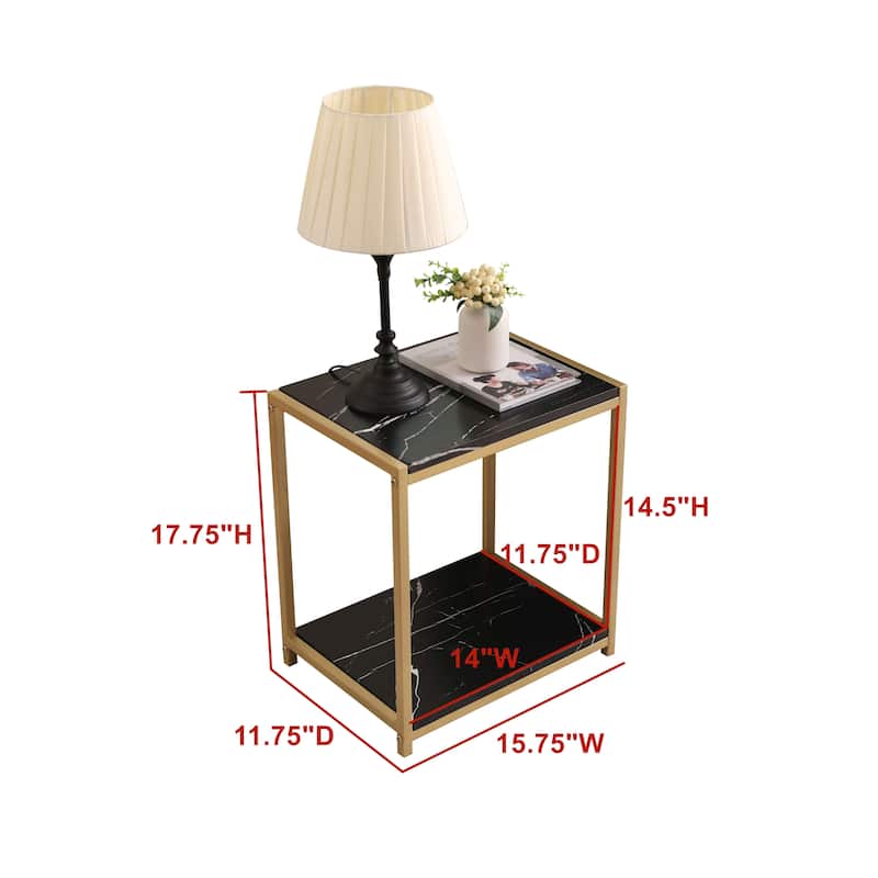 Side End Table, Nightstand Bedside Tables (Black/Gold)