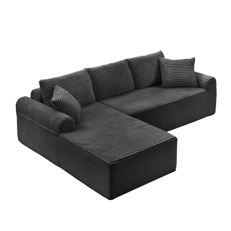 Modular Cloud Sectional Couch with Chaise, Corduroy Upholstered Boneless Sofa, Full-Compression Sofa with 2 Throw Pillows