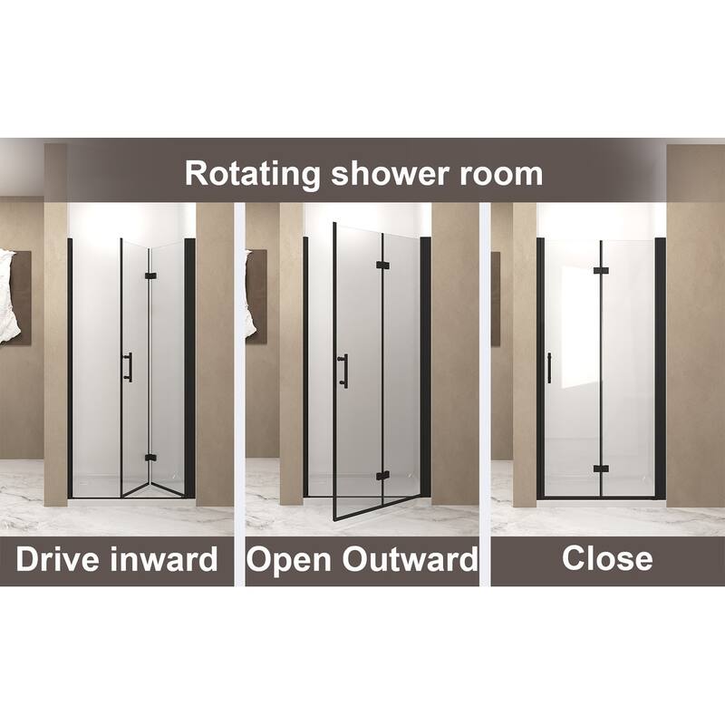 29-28"x 72" Bifold Shower Door, 1/4"(6mm) Tempered Glass, Aluminum Frame, Explosion Proof Film