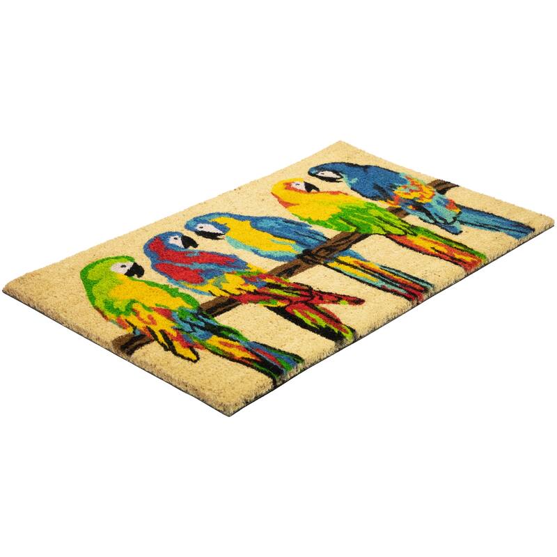 Toffee and Multicolor Parrots Coir Outdoor Doormat 18" x 30" - 18