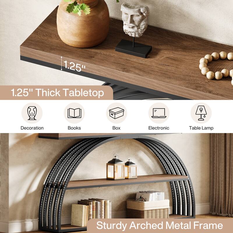 63 Inch Console Table for Entryway, 3 Tier Narrow Sofa Table with Arched Frame - 62.99" L x 11.81" W x 34.25" H