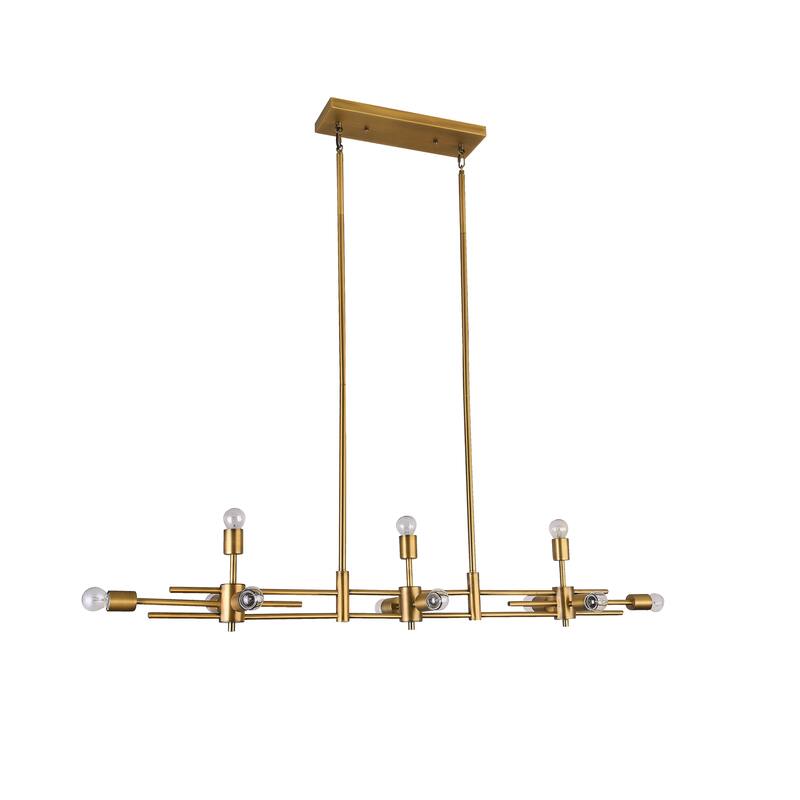 11-Light Matte Brass Metal Chandelier In A Rectangular Shape