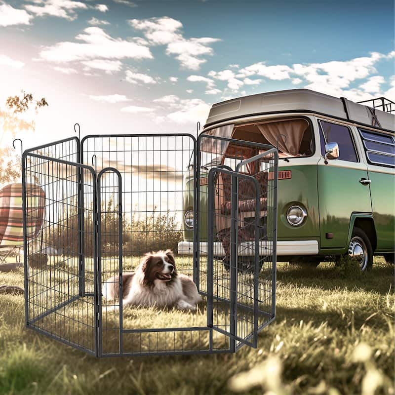 6 Panels Dog Fence Heavy Duty Metal Playpen with door