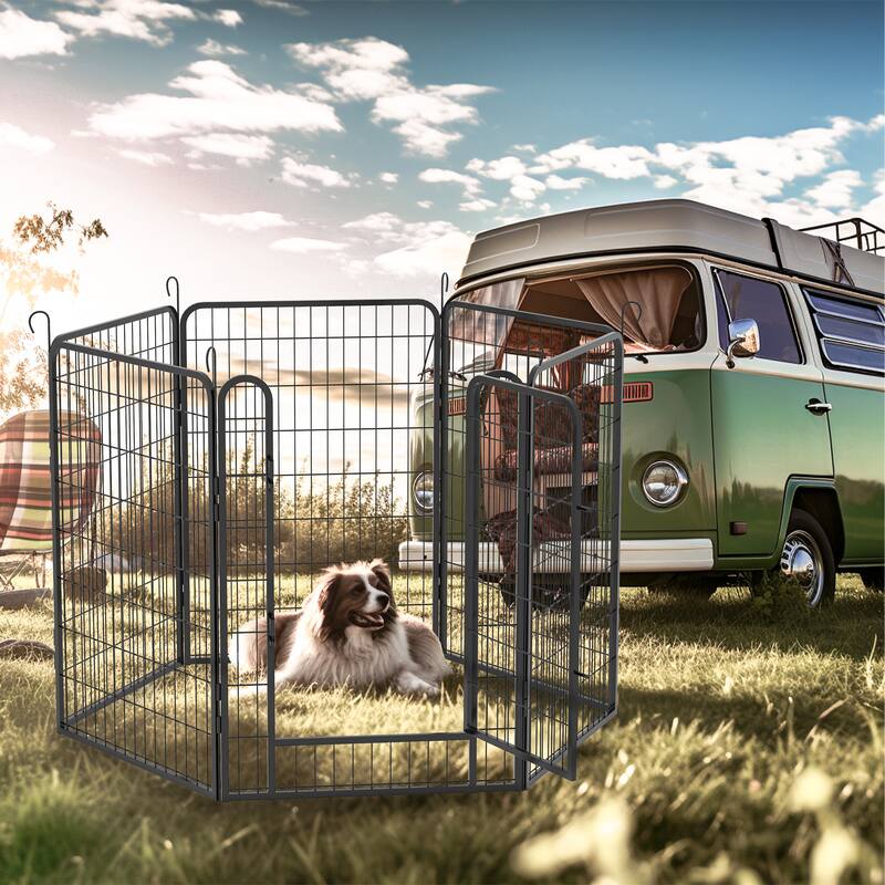 6 Panels Heavy Duty Metal Pet Fence Playpen Kit Indoor/Outdoor Pet Dog Fence Playground Exercise Pen (39.37 in. H x 27.76 W)
