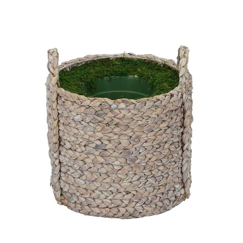 Large Braided Water Hyacinth Basket Planter Pot-in-a-Pot - White-Washed
