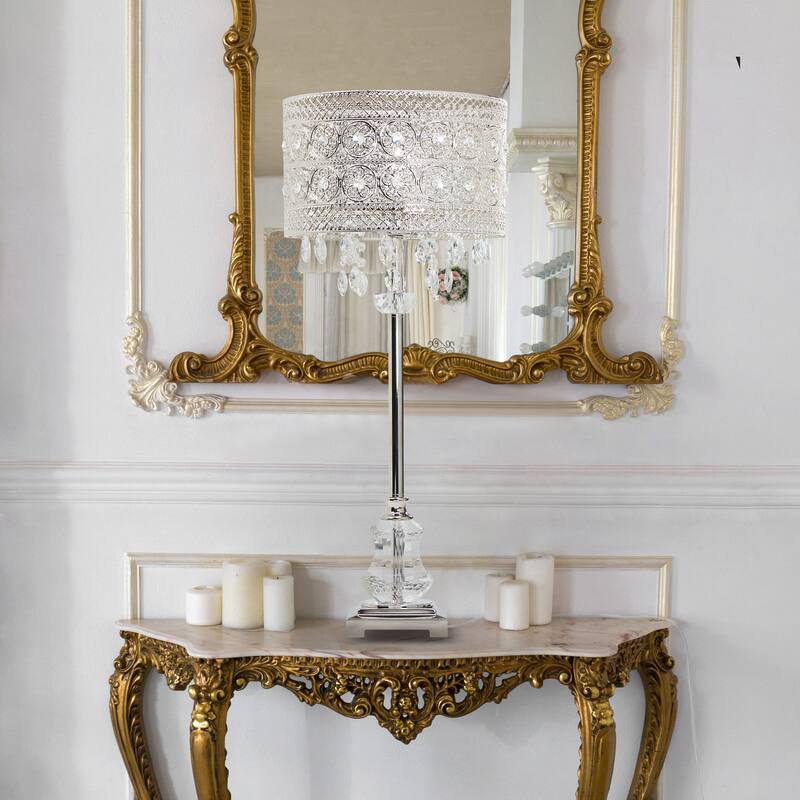 Silver Orchid Brielle Polished Nickel and Crystal 1-light Buffet Table Lamp - 12.2"L x 12.2"W x 28.75"H
