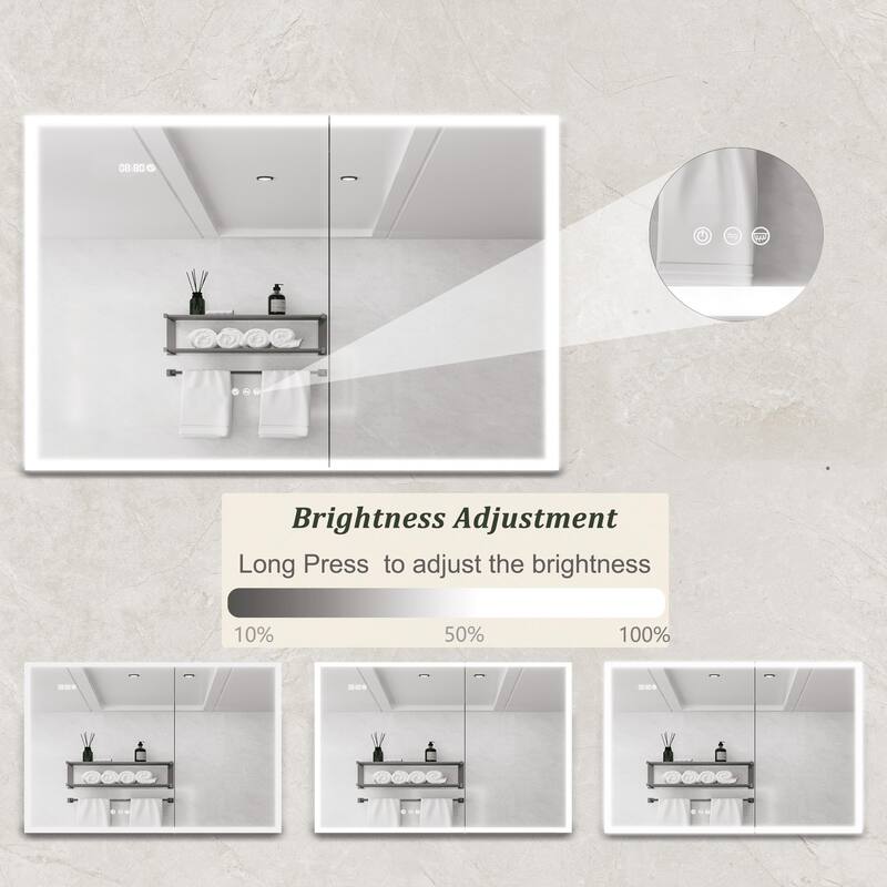 LED Bathroom Medicine Cabinet with Mirror, Double Door Lighted Medicine Cabinet with Defogger, Adjustable Brightness