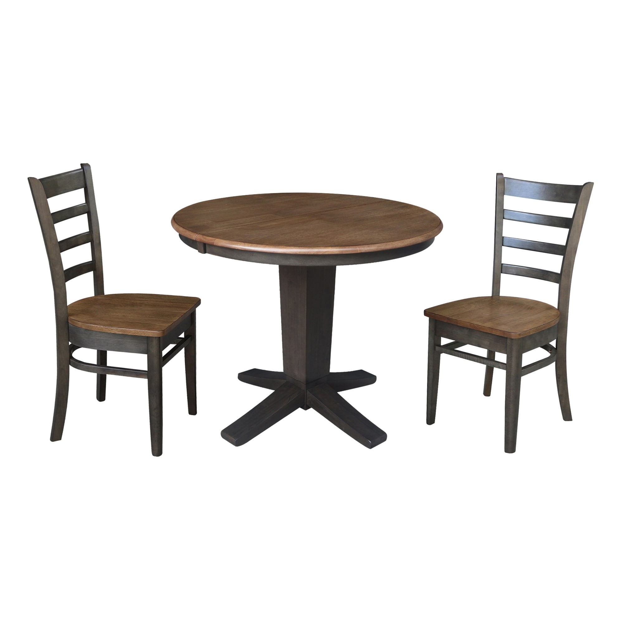 36 in Round Extension Dining Table with 12 in Leaf and Dining Chairs - Hickory/Washed Coal