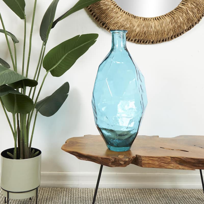 Recycled Glass Handmade Tall Spanish Bottleneck Decorative Vase - Blue, Teal, Clear - Roche River Decor
