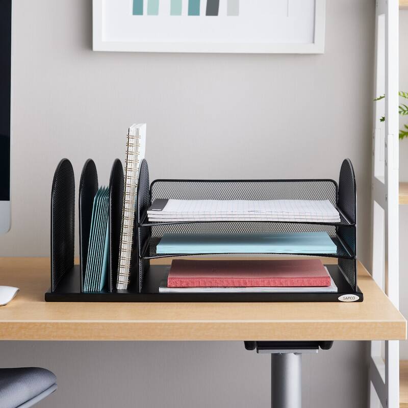 Safco Onyx 3 Horizontal/3 Upright Sections Wire Mesh Desktop Organizer - Blue