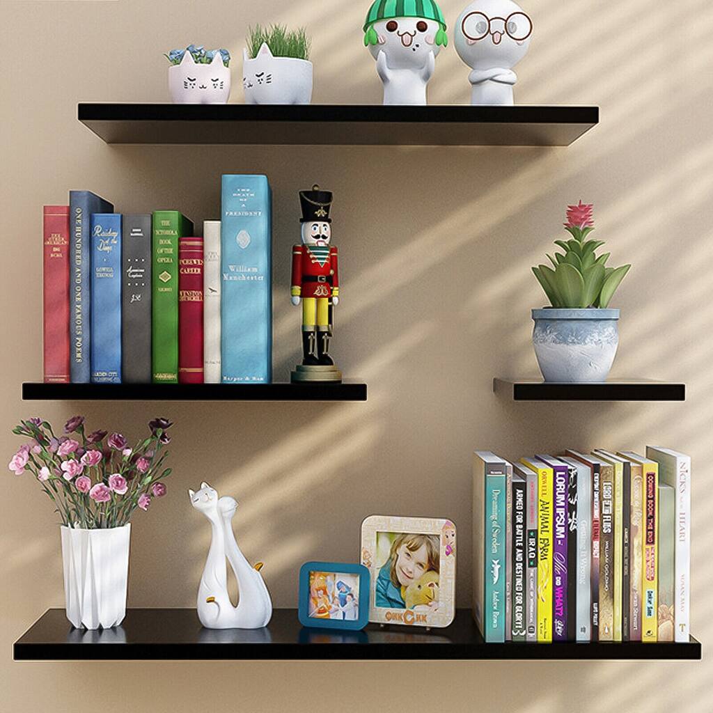 4-Piece Wall-Mounted Wood Floating Shelves