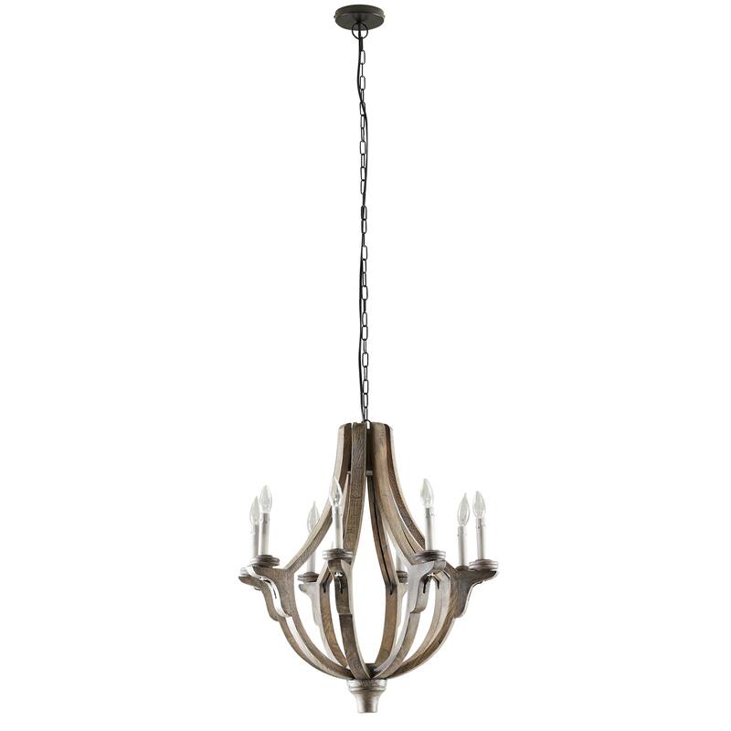 Wood Caged Style 8 Light Chandelier with Link Style Chain - Brown - Roche River Decor