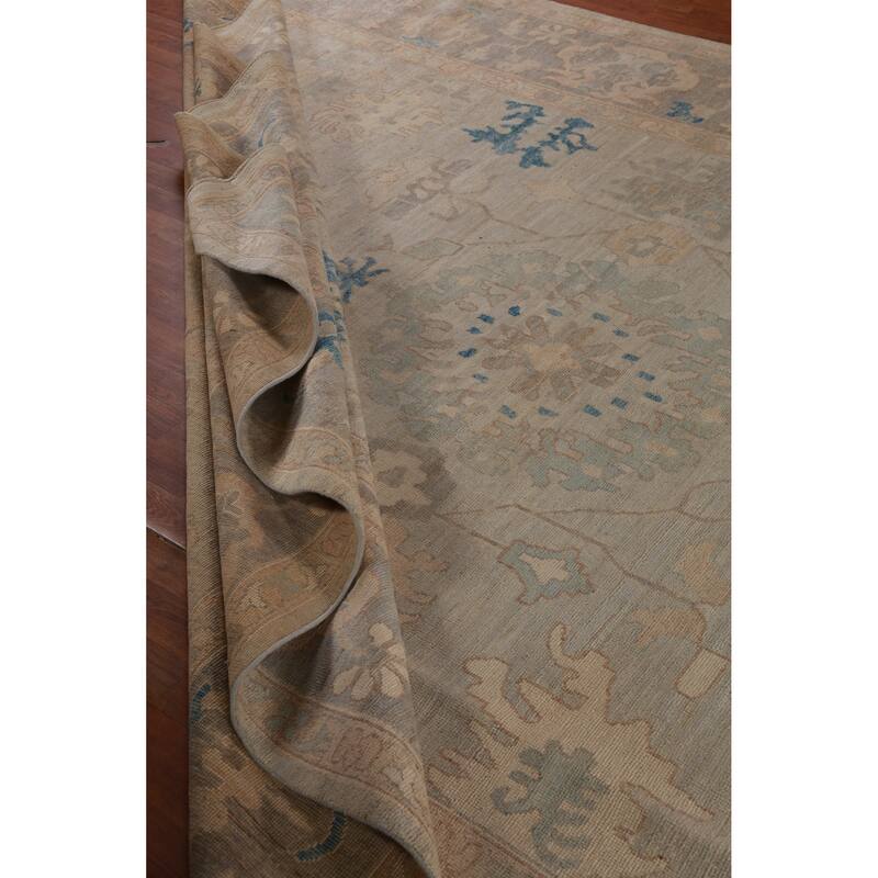 Hand Knotted Oriental 100% Wool Carpet Transitional All-Over Beige & Ivories Oushak Area Rug - 13' 11'' X 10' 1''
