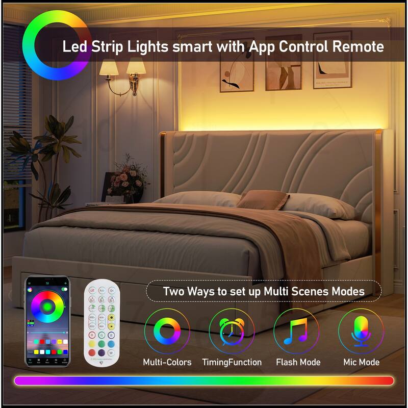 Velvet LED Bed Frame with Storage Drawers