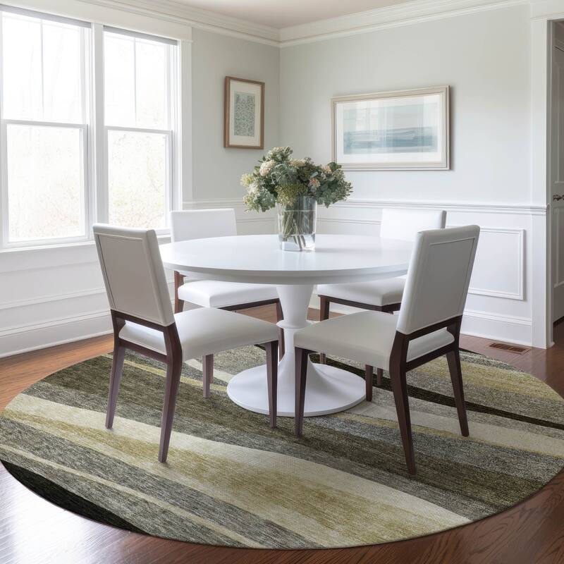 Machine Washable Indoor/ Outdoor Contemporary Deco Chantille Rug - Taupe - 8' x 8'