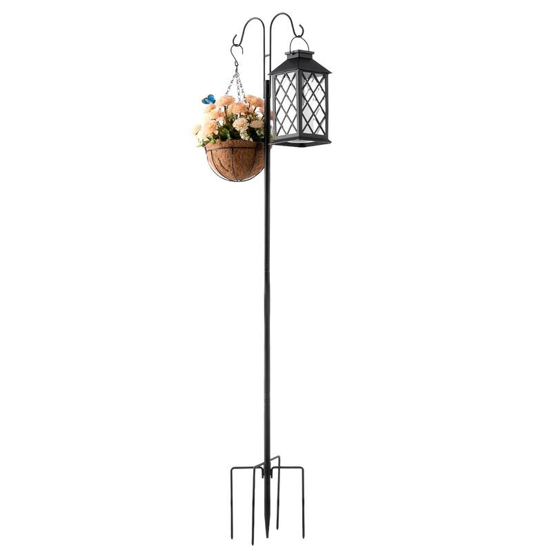 Black Bird Feeder Pole with Dual Hooks 8-Piece Set Garden Shepherd Hooks for Outdoors - 11.61” x 9.84” x 61.42”