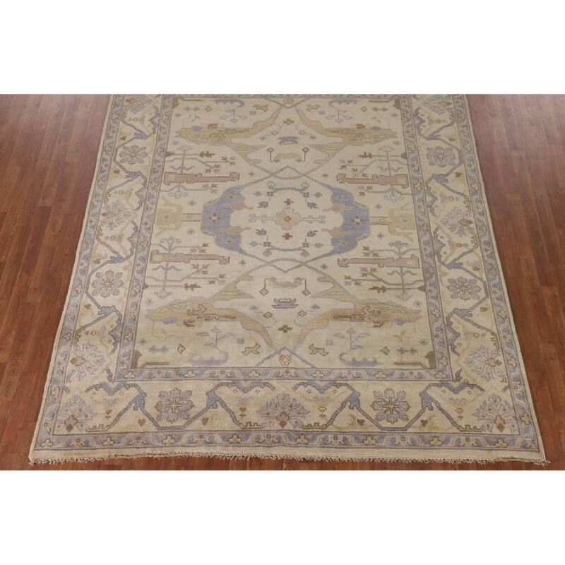 Beige Oushak Oriental Area Rug Handmade Wool Carpet - 7'11"x 9'0"