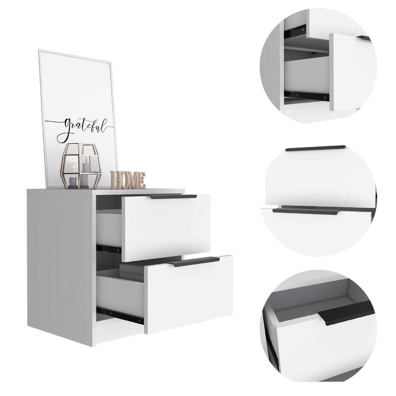Cannon 2-Drawer Nightstand White，Suitable for bedrooms,living rooms,apartments