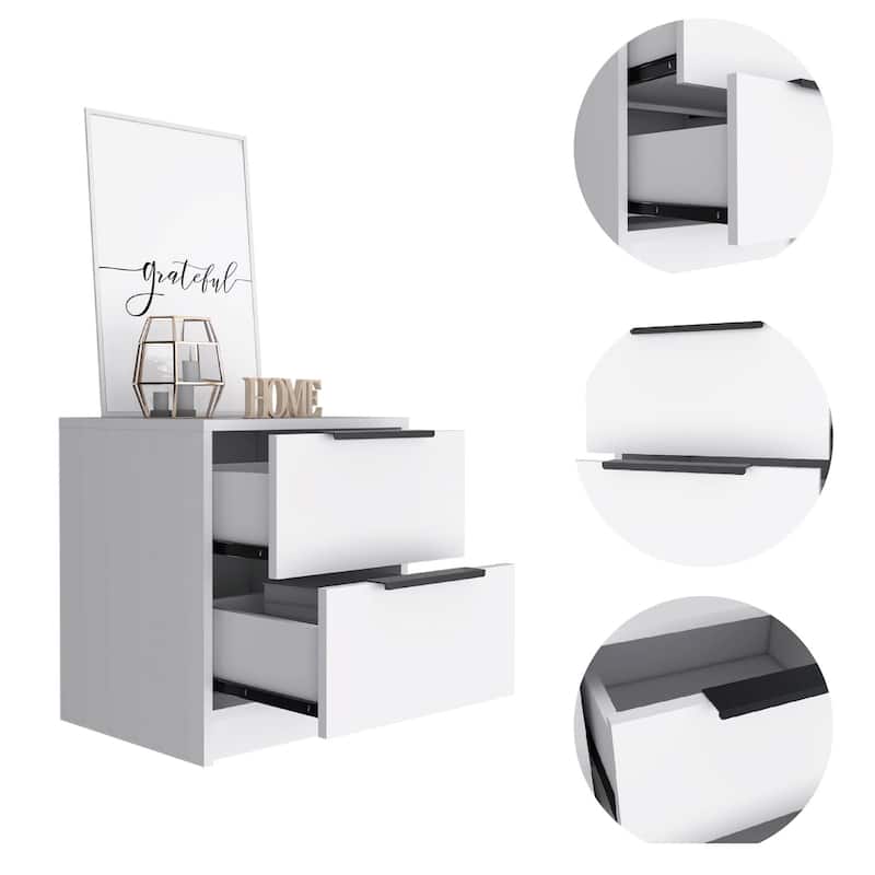 Kaia Nightstand, Two Drawers, Metal Handle -Smokey Oak / White