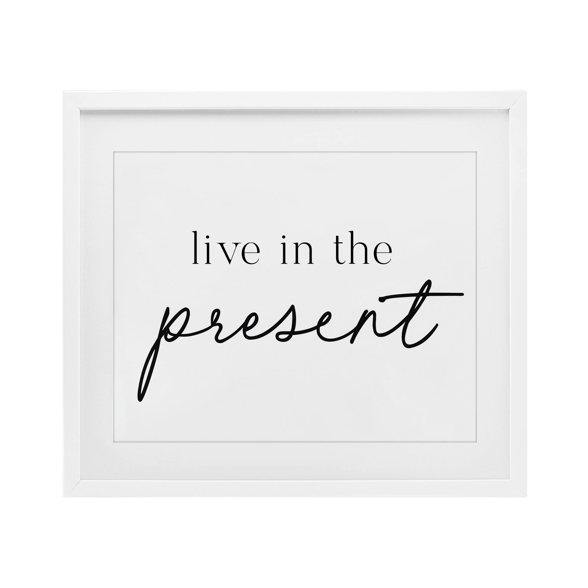 Stupell Live In The Present Under Glass Framed Design By Lettered and Lined